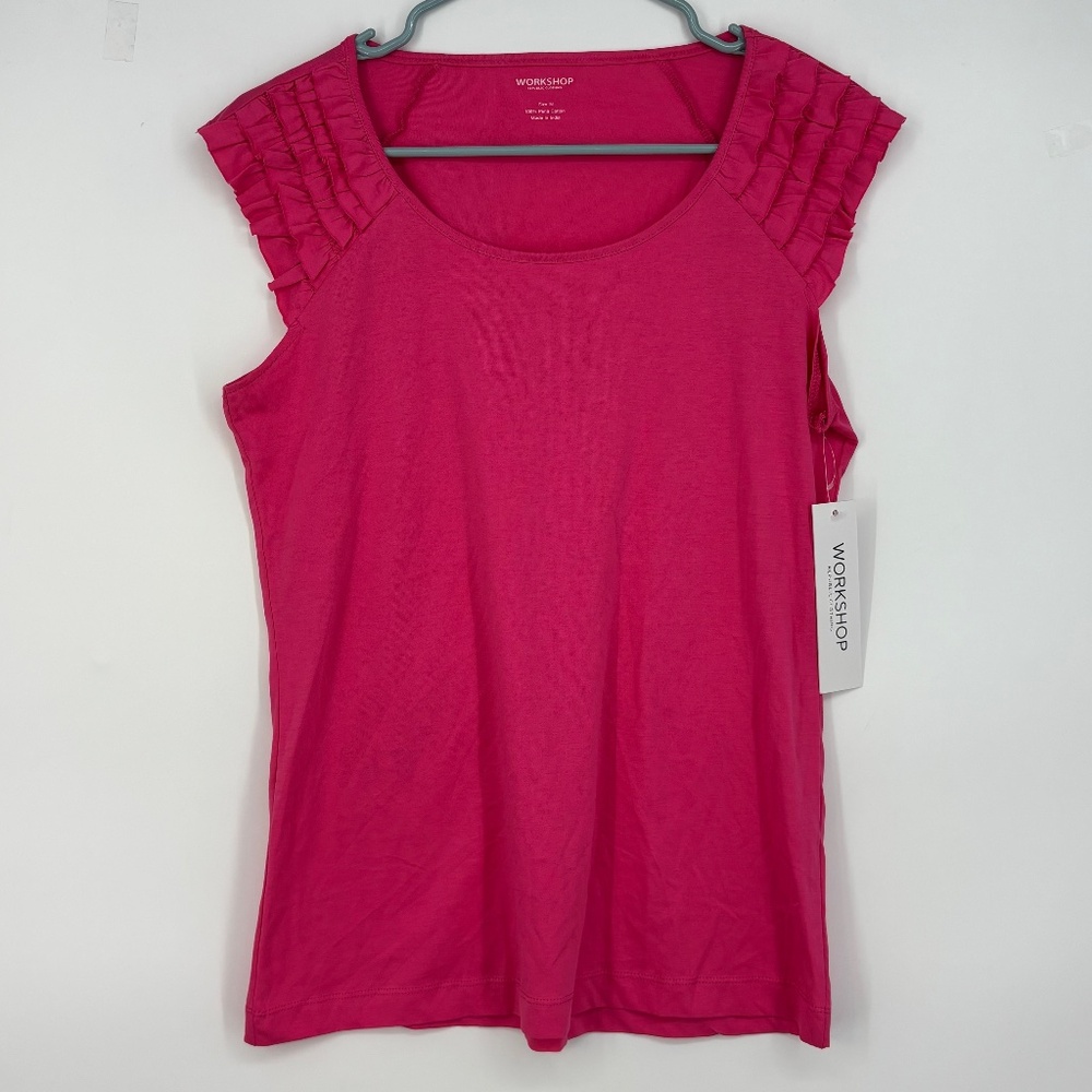 Workshop Republic Clothing Womens Medium T-Shirt Bright Pink Ruffled Cap Sleeves